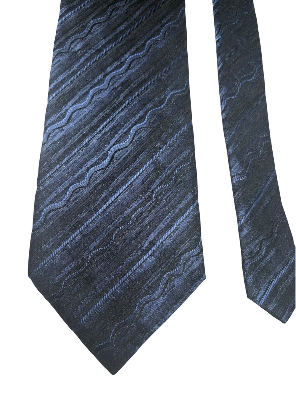 Roccobarocco 100% Silk Blue Black Striped Jacquard Made in Italy Tie